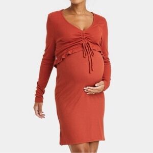 Isabel Maternity 2 Piece Set Women XL Rust Orange Ribbed Top Skirt Boho Feminine